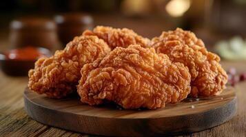 Boneless chicken pieces on a wooden board photo