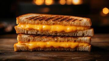 A grilled cheese sandwich with melted cheese between two slices of bread photo