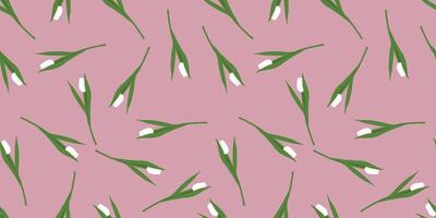Seamless pattern with hand drawn white tulips. Spring, 8 march background vector