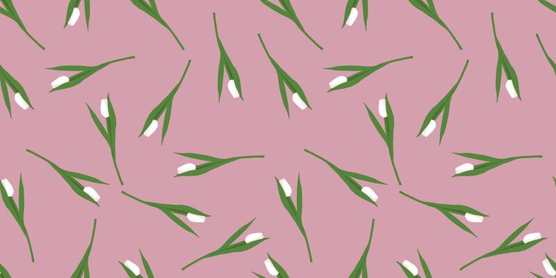 Seamless pattern with hand drawn white tulips. Spring, 8 march background