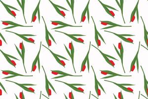 Seamless pattern with hand drawn red tulips. Spring, 8 march background vector