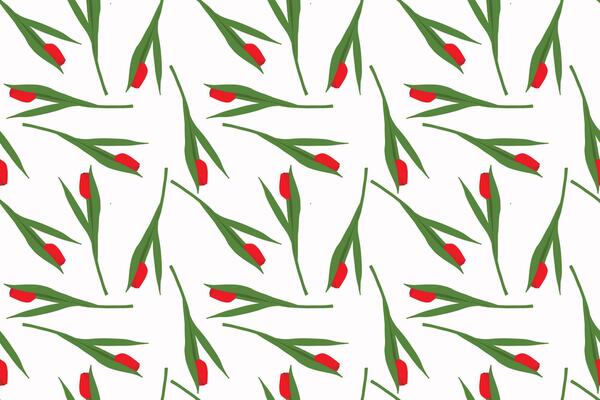 Seamless pattern with hand drawn red tulips. Spring, 8 march background