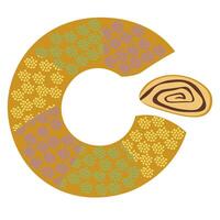 King Cake traditional Mardi Gras pastry, round cake with three-colored top for menu or poster design vector