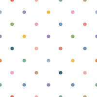 Multicolor Polka Dot Pattern Seamless, White Background, Kawaii Style vector