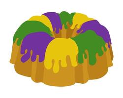 King Cake traditional Mardi Gras pastry, bundt cupcake with tri-colored cream on top for menu or poster design vector