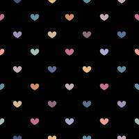 Rainbow Hearts Seamless Repeat Pattern, Black Background, Kawaii Style vector
