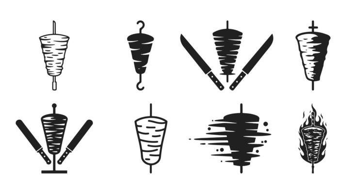 Doner kebab logo designs create a different brand image for Turkish and Arab restaurants with illustration quality.