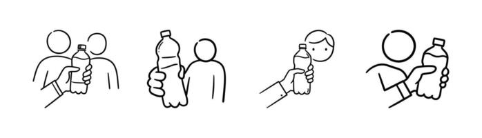 High quality, simple line icons with people drinking water. vector