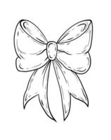 ribbon bow. Hand drawn graphic, ribbon bow illustration. Doodle style, line drawing black and white. Single element, festive elegant bow vector