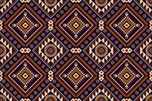 Geometric ethnic flowers seamless pattern on black background,Aztec style,abstract background. vector