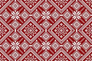 Red and white background, Geometric flowers seamless pattern.floral cross stitch pattern traditional.Aztec style,abstract background.design for texture,fabric,clothing,decoration,scarf,print vector