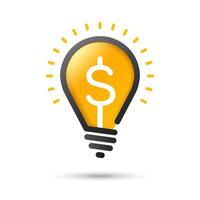 Yellow 3d idea bulb with dark outline isolated on light background. Creative startup concept. vector