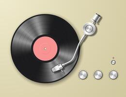 Turntable with vinyl record and round volume controls. vector