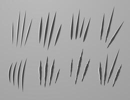Realistic claw scratches or knife cuts on a flat surface of fabric or paper. vector