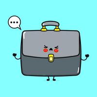 Blushing Briefcase Character. Cartoon Office Bag with Speech Bubble vector