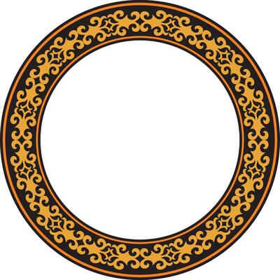 orange and black Kazakh national round pattern, frame. Ethnic ornament of the nomadic peoples of Asia, the Great Steppe, Kazakhs, Kirghiz, Kalmyks, Mongols, Buryats, Turkmen