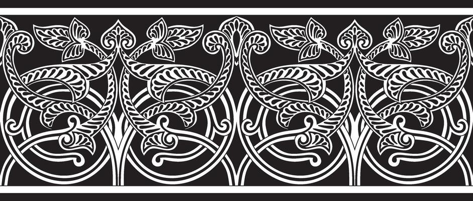 monochrome seamless oriental national ornament. Endless ethnic floral border, arab frames