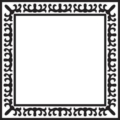 black monochrome square Kazakh national ornament. Ethnic pattern of the peoples of the Great Steppe, Mongols, Kyrgyz, Kalmyks, Buryats. Square frame borders