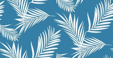 Palm leaf seamless pattern on blue background vector