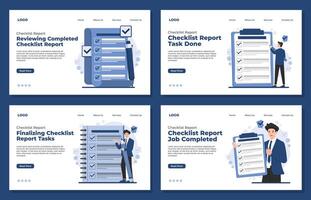 Landing page template Checklist report concept showing completed tasks, job done verification, and organized to-do list management vector