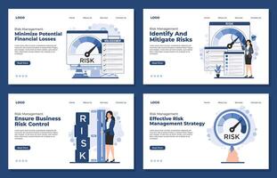 Set of Landing page template Business risk management concept assessment planning strategy policy identify analyze mitigate risk vector