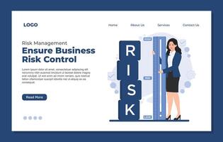 landing page template of risk assessment, business woman holding a big ruler with text risk assessment. vector