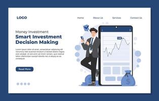 Landing page template of investment market save money vector
