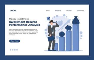 Landing page template set of Investment and saving money concept showing financial growth, budgeting, and future planning with charts and coins vector