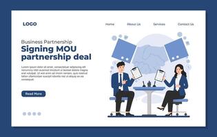 Business partnership MOU consulting, consulting, team work, project management. Landing page template. vector