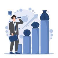 Investment and saving money concept set showing financial growth, budgeting, and future planning with charts and coins vector