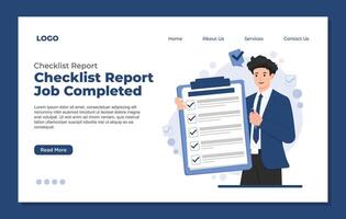 Checklist to be completed landing page. Businessman with checklist report . Flat illustration vector