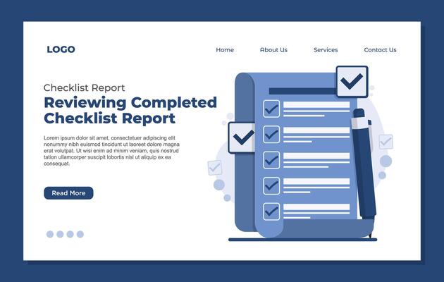 web site design template with review check list report . Flat style modern illustration.