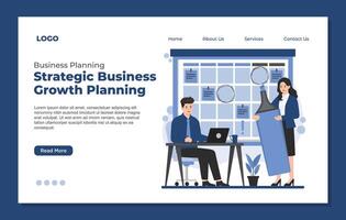 Startup business landing page template. Business planning strategy teamwork vector