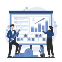 Man and woman working with Business planning concept set. Teamwork and planning. Flat design illustration. illustration in flat style vector