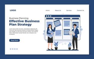 Landing page template Business planning strategy teamwork concept illustration. Professional team working on growth goals vector