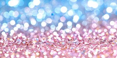 Pink abstract glitter surface shining under blue effect, creating a beautiful bokeh light, perfect for festive background photo