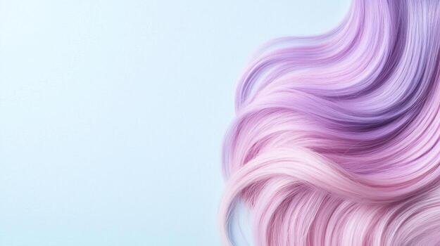 Curly Lavender Hair Close-up are laying on a white background, creating a stylish and modern look pristine white background Copy space for text photo