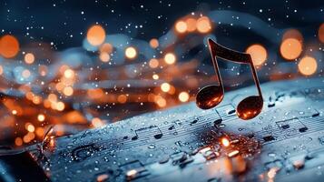 Music abstract notes are floating projects a colorful bokeh background, creating a vibrant and festive atmosphere perfect for music related on photo