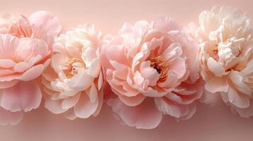 Delicate pink peonies blooming against soft floral background, creating elegant mood composition with gentle, romantic pastel photo