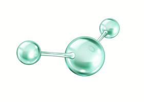 Collagen molecule structure with green spherical elements realistic illustration. Triple helix configuration 3d object on white background vector