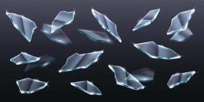 3D realistic illustration of high-speed breaking glass effect featuring glowing shards. Ideal for motion graphics, explosion effects, and cinematic destruction. vector
