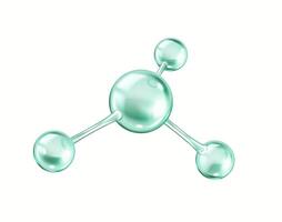 Model of collagen molecule realistic illustration. Protein structure consists of connected green spheres 3d object on white background vector