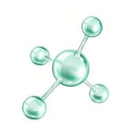 Rotating collagen molecule with atomic structure realistic illustration. Model made from green spheres 3d object on white background vector