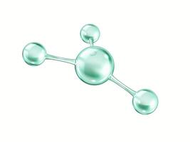 Green collagen molecular structure realistic illustration. Scientific model consists of connected spheres 3d object on white background vector