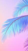 Colorful palm leaves evoke travel sense of tropical paradise against a soft pastel sky, perfect for summer a and themes background copy space for text photo
