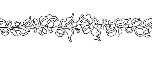 One line of coffee beans, leaves Pattern for cafe vector