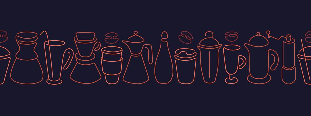 Coffee, tea, cocktail line pattern. Sketch cup Bar