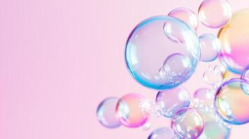 colorful soap bubbles floating against pastel gradient entertainment design children background, photo