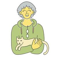 old woman with cat in color vector