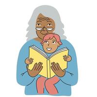 old woman reading a book for kid in color vector